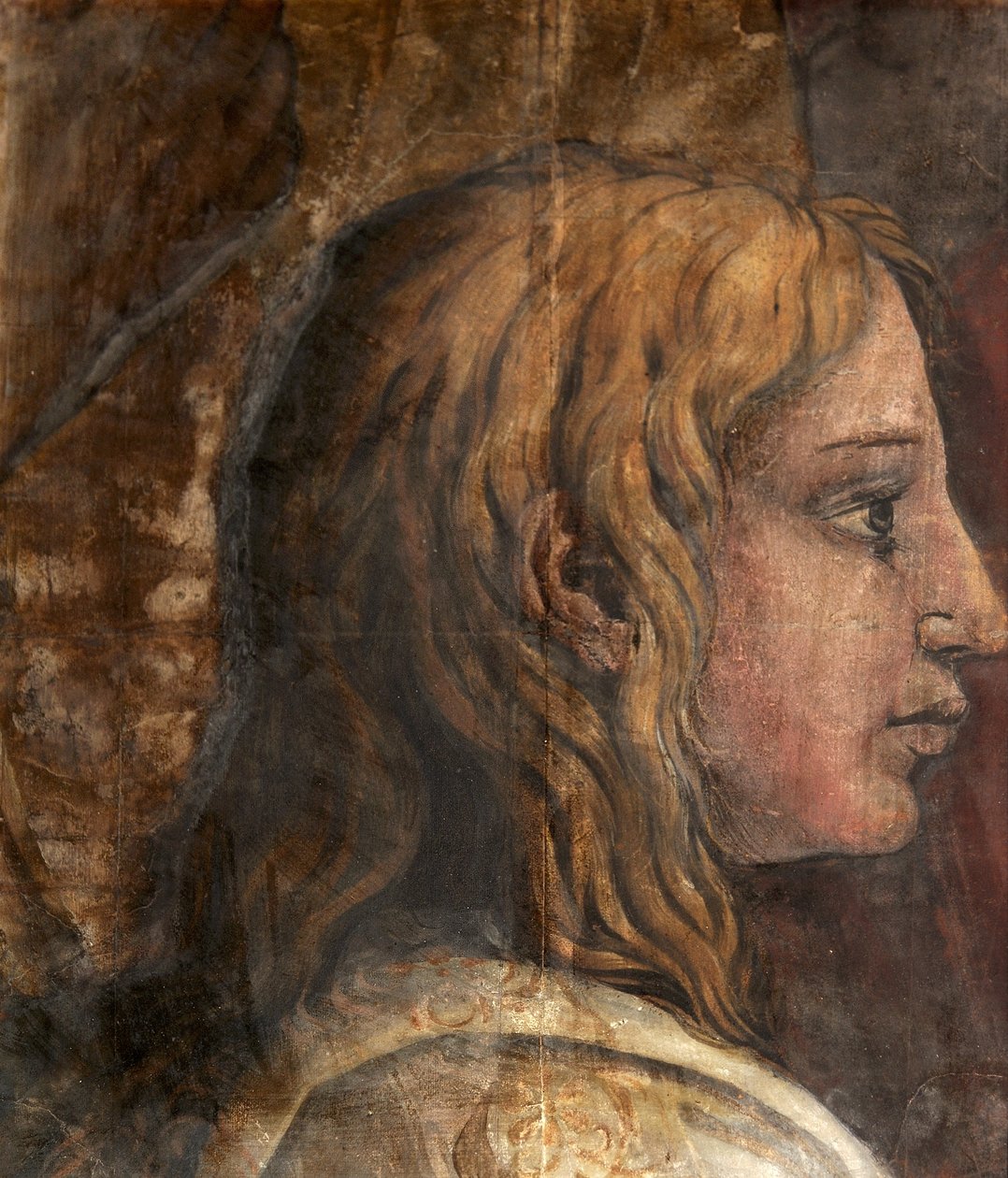 Pää sarjakuvasta temppelin esityksen kuvakudokselle, n. 1524 (öljy ja tempera paperille) tekijältä Tommaso Vincidor