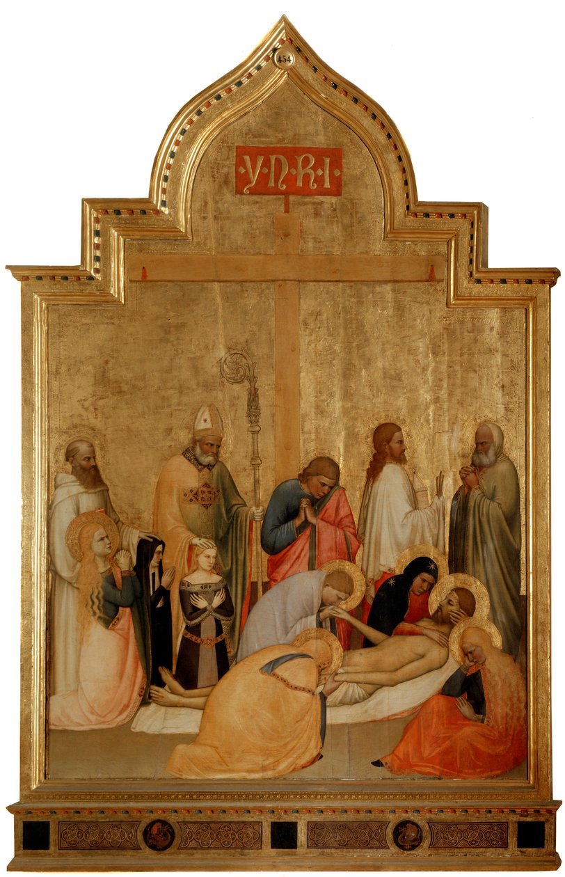 Pieta pyhimyksen Remigiuksen ja pyhimyksen Benedictuksen kanssa (tempera puulla, n. 1365) tekijältä Tommaso di Stefano Giottino