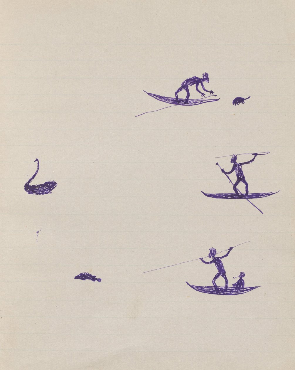 Kwat Kwat -ihmiset - (Aborigines spearing kilpikonna, joutsen ja kala) Luonnoskirja lähinnä aboriginaalien ja Whit ... tekijältä Tommy McRae