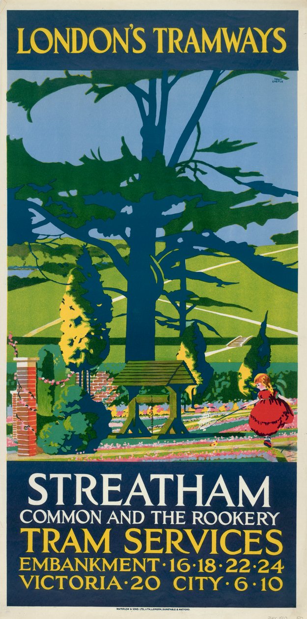 "Streatham Common and the Rookery", London County Council LCC Tramways -juliste, 1927 tekijältä Tony Castle