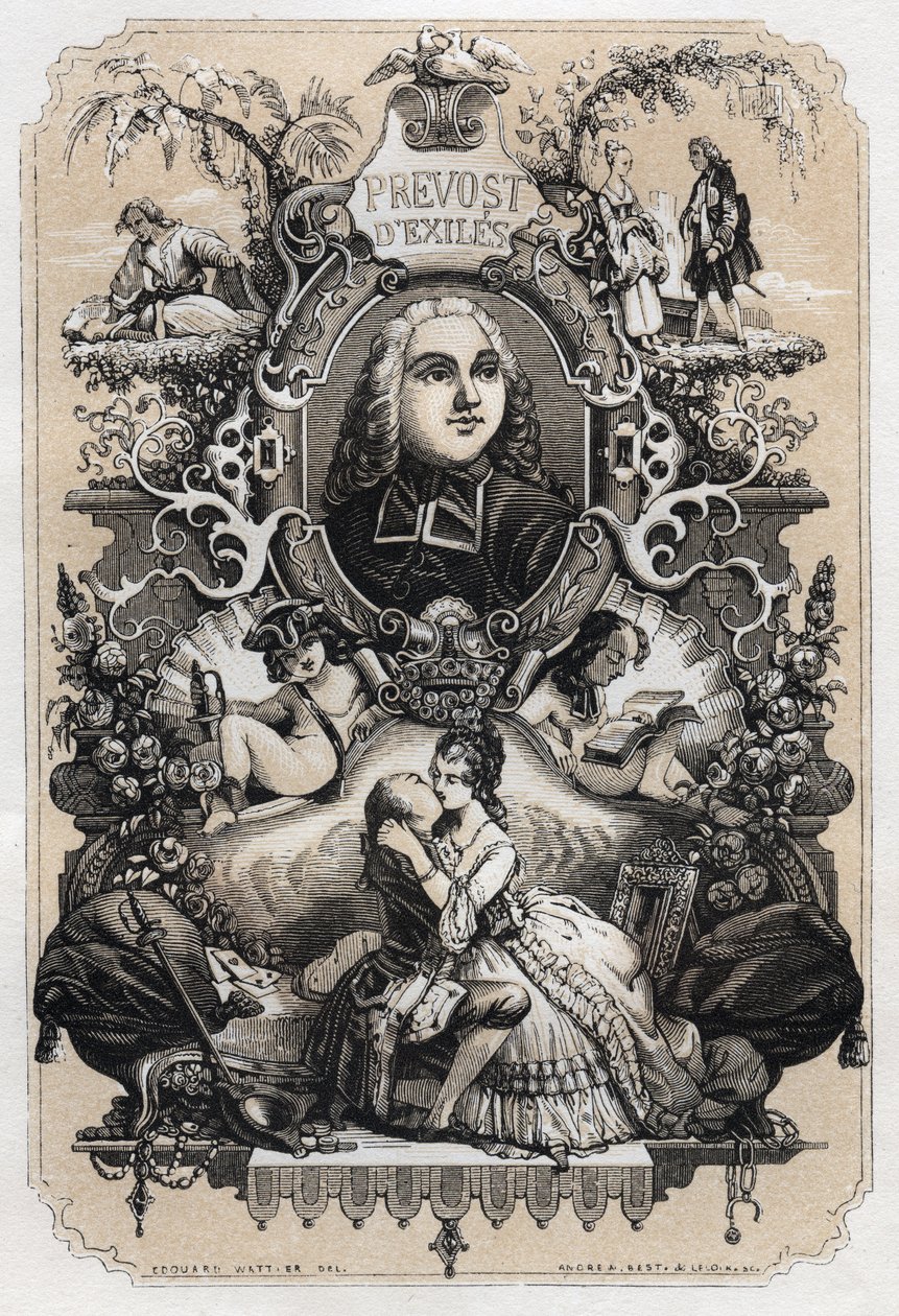 Abbe Prevostin (Antoine Francois Prevostin) (1697-1763) "Histoire de Manon Lescaut et du Chevalier Des Grieux" -elokuva - Tony Johannot (1803-1852) kuvittama painos vuodelta 1839 tekijältä Tony Johannot