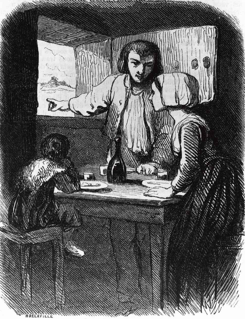 Kuvitus La Mare au Diablelle, George Sandin (1804-1876) romaani, Henri Delavillen kaiverrus (aktiivinen 1800-luvun puoliväli) Tony Johannotin (1803-1852) piirustuksen jälkeen tekijältä Tony Johannot
