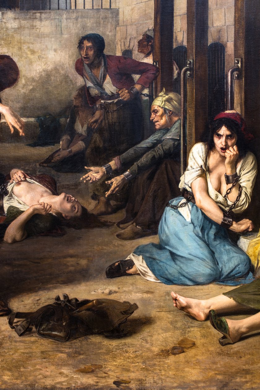 Tohtori Pinel vapauttamassa mielisairaita Salpêtrièressa vuonna 1795. tekijältä Tony Robert Fleury