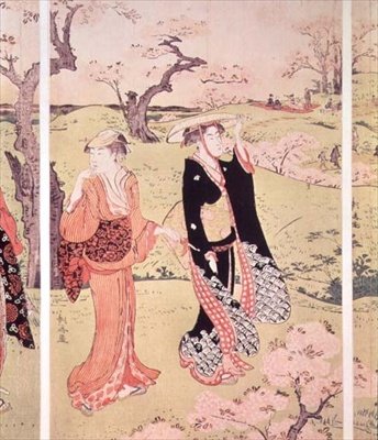 Kirsikankukat Asakayamassa lähellä Edoa, n. 1787-1788 (värillinen puupainatus) tekijältä Torii Kiyonaga