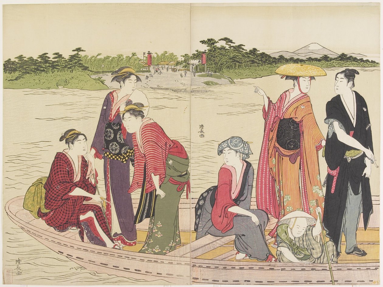 Lautta Rokugo-joella, 1784 tekijältä Torii Kiyonaga