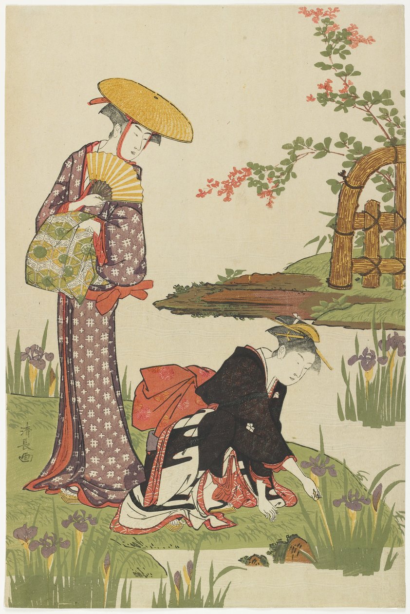 Naiset Iris-lammen rannalla, 1785 tekijältä Torii Kiyonaga