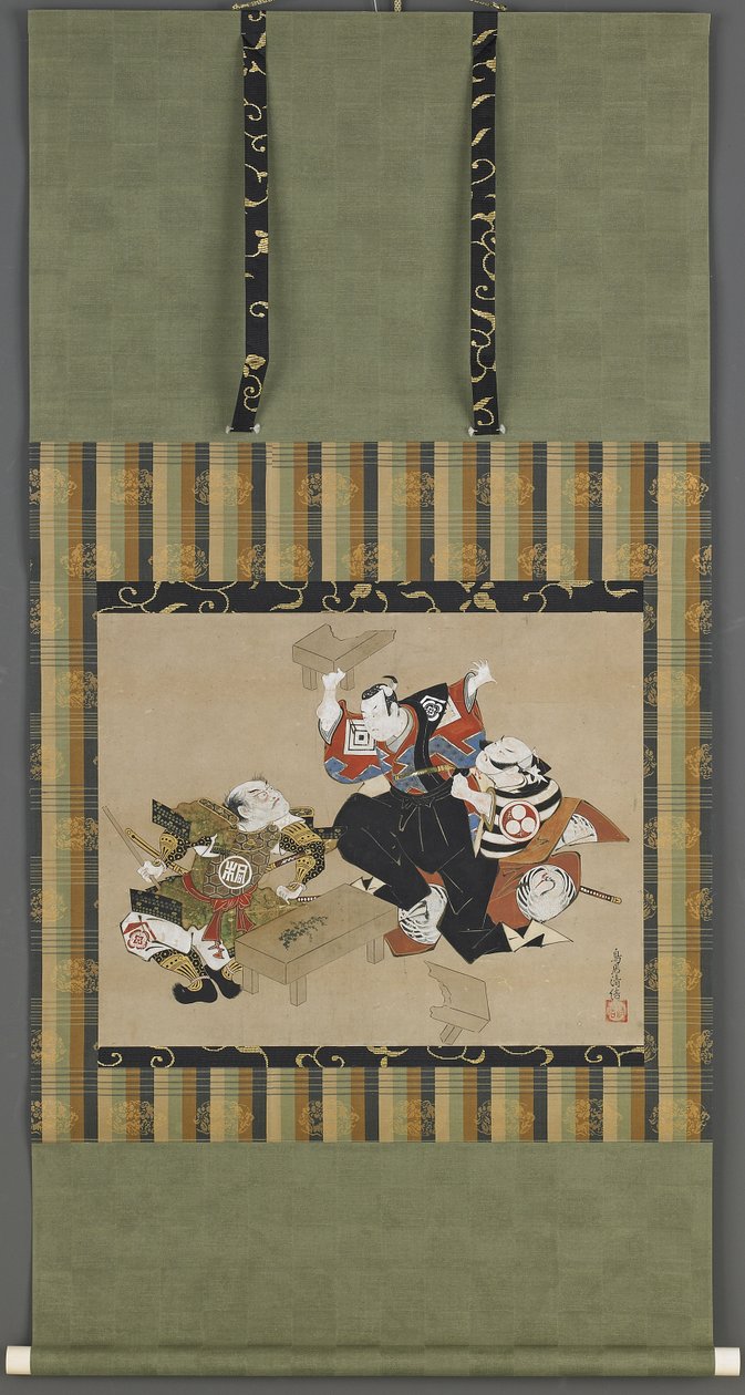 Kohtaus Kabuki-näytelmästä, Edo-kausi (muste, väri ja kulta paperille) tekijältä Torii Kiyonobu I Torii Kiyonobu I