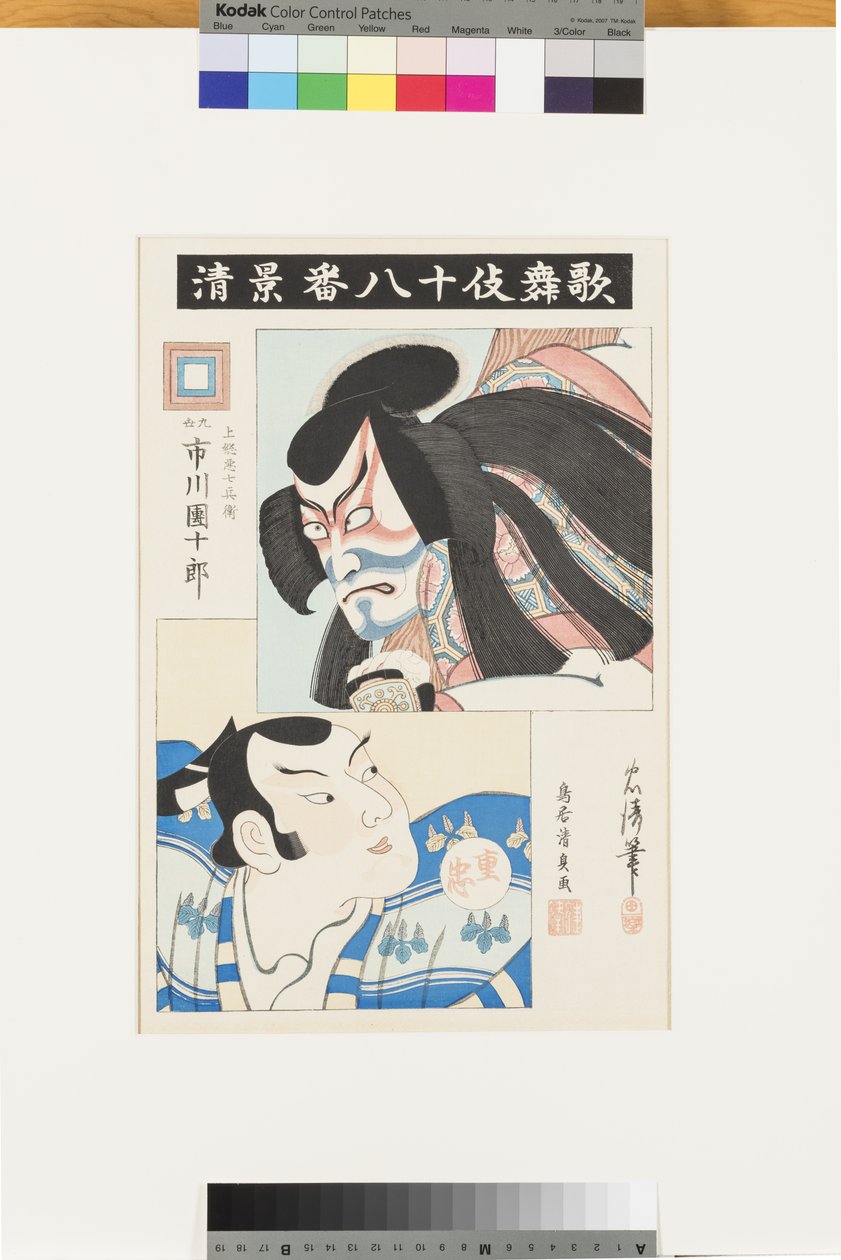 Nimetön (kohtaus Ichikawan koulun parhaista näytelmistä), n. 1856 (puupalikka) tekijältä Torii Kiyotada