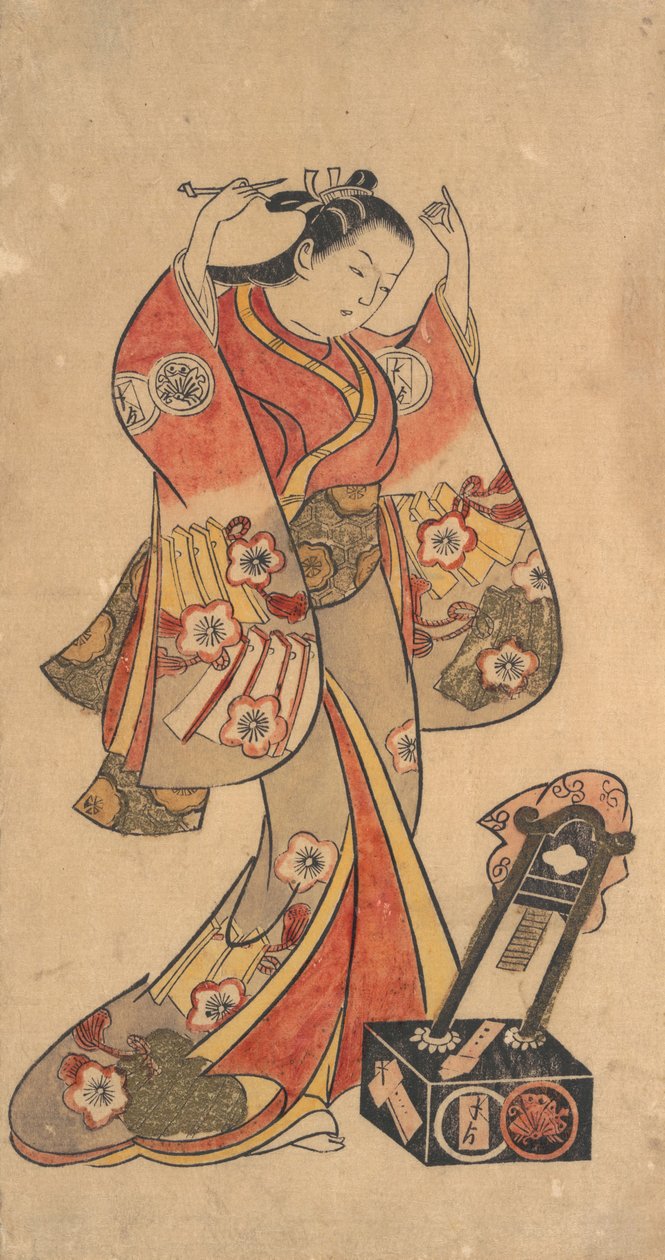 Yaoya Oshichin muotokuva näytelmässä Fuji no ..., ca. 1730-4 tekijältä Torii Kiyomasu II.