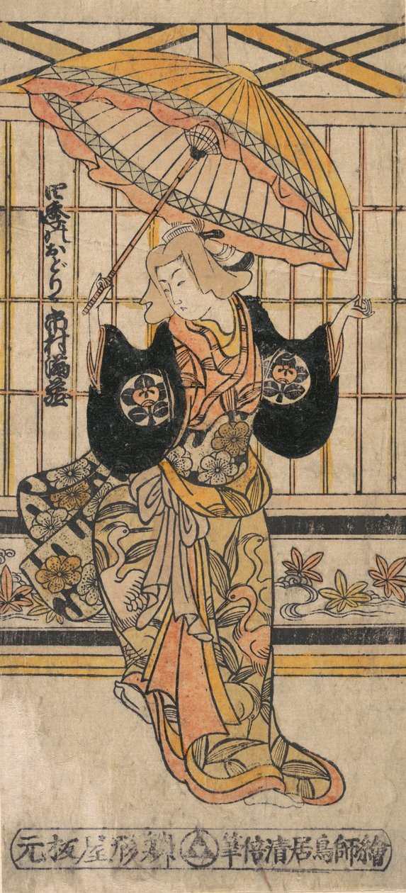 Näyttelijä Ichimura Uzaemon VIII 1699-1762 naisena päivänvarjossa. tekijältä Torii Kiyomasu I