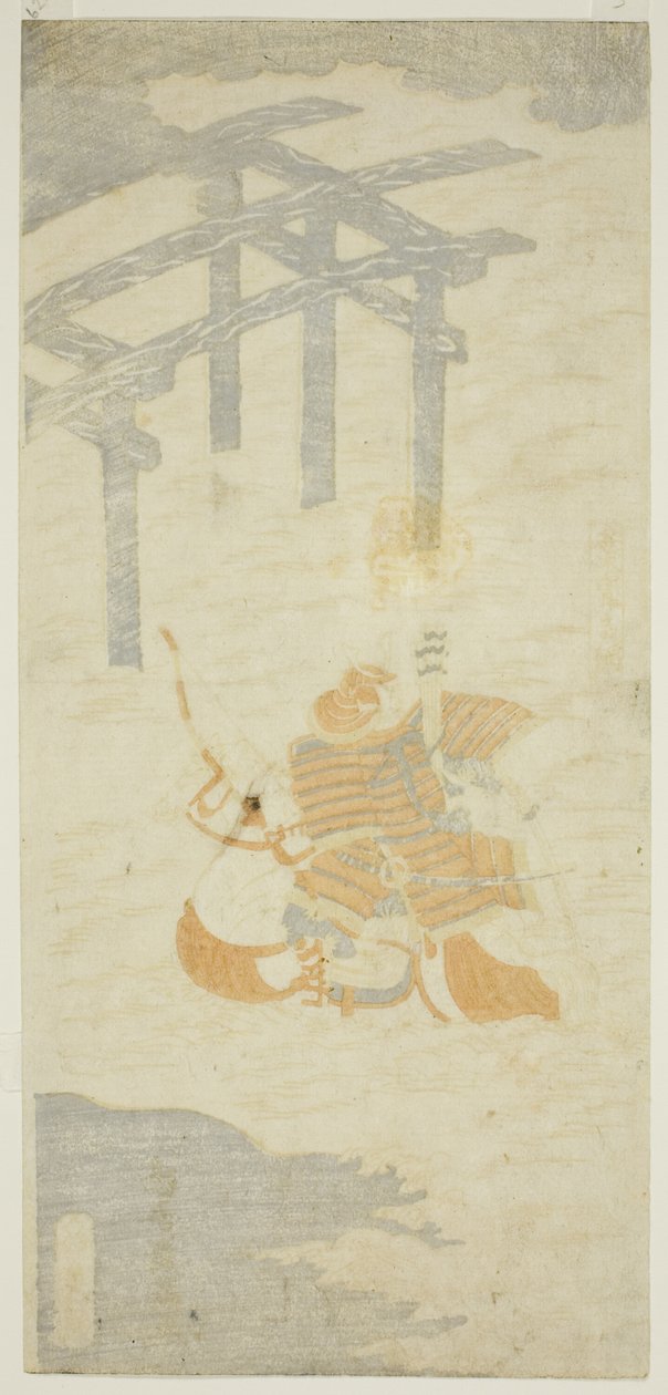 Soturi Sasaki Shiro Takatsuna ylittää Uji-joen hevosen selässä... tekijältä Torii Kiyomitsu I