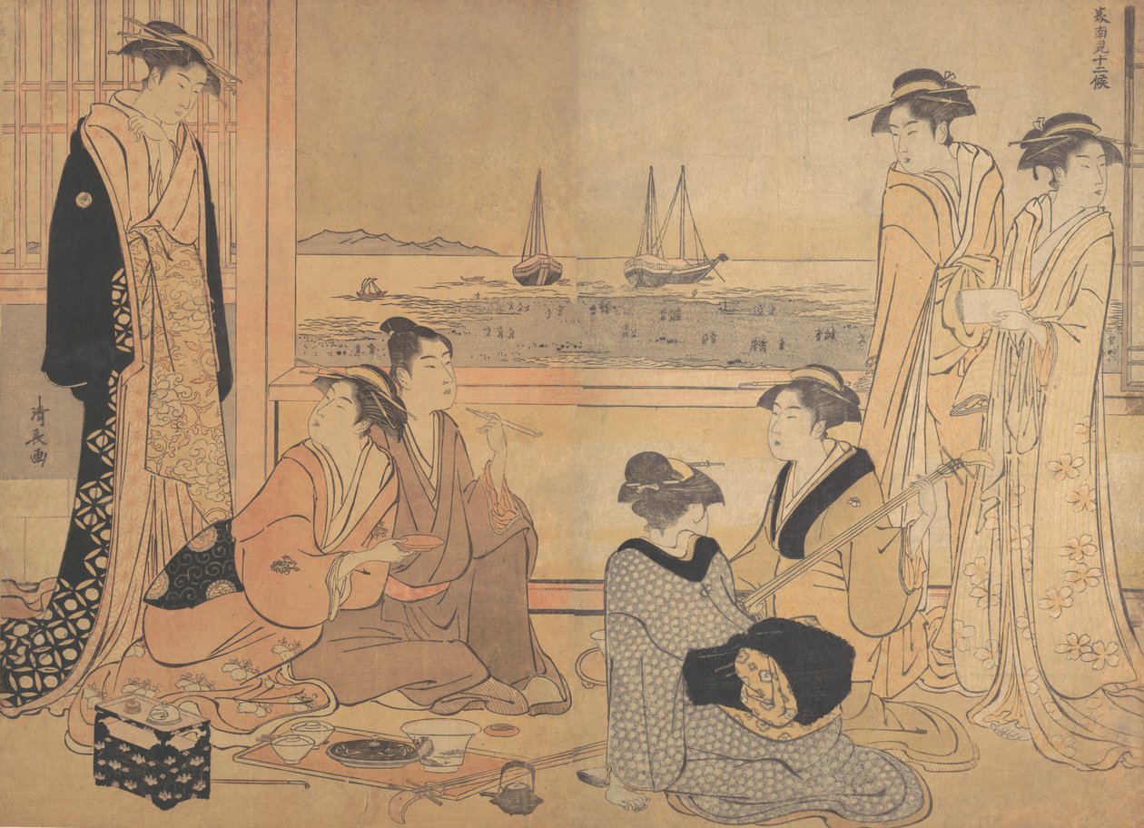 Merrymakers Party Tea-house Shinagawa, noin. 1783. tekijältä Torii Kiyonaga