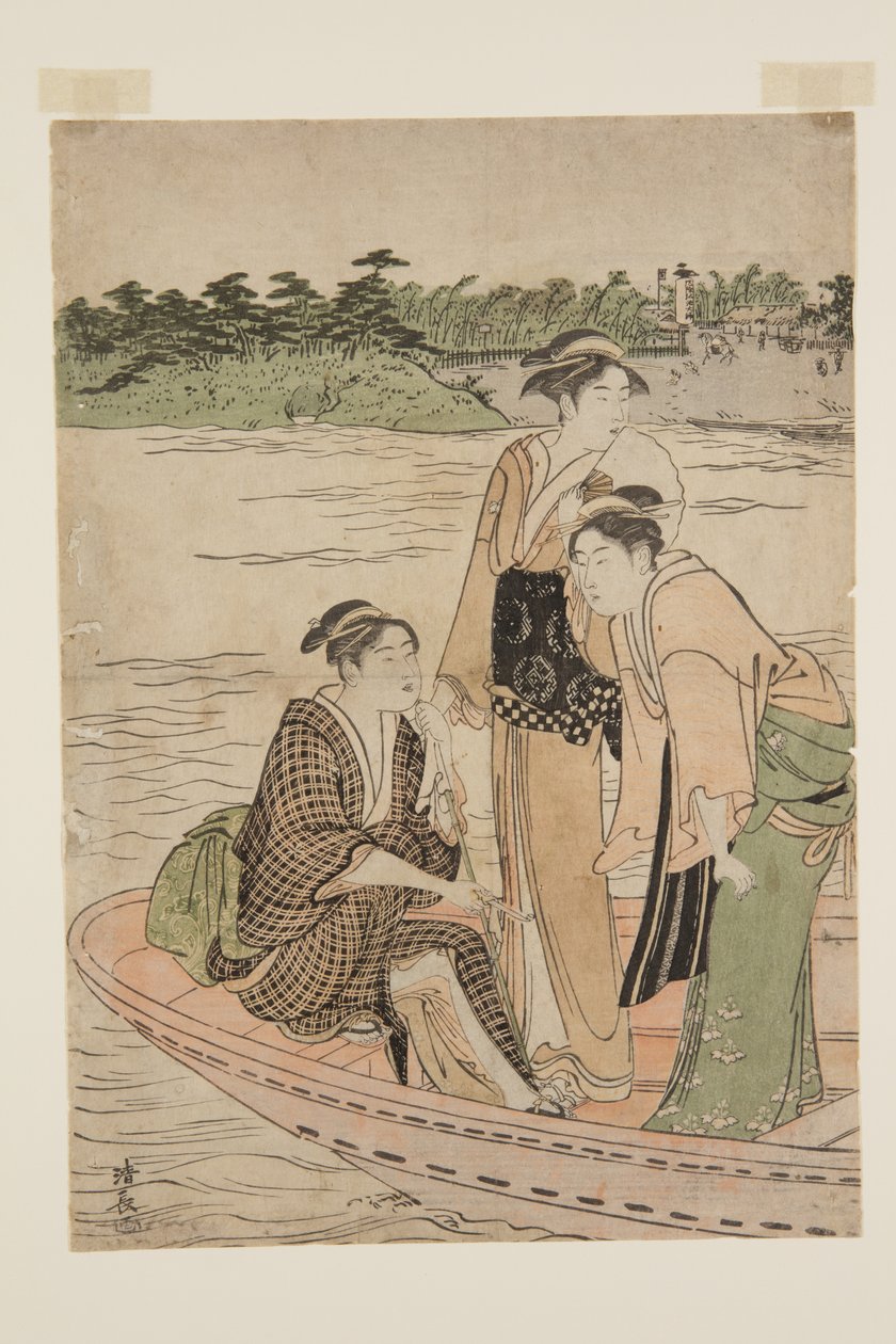 Lautta Rokugissa? River (värillinen puupainatus) tekijältä Torii Kiyonaga