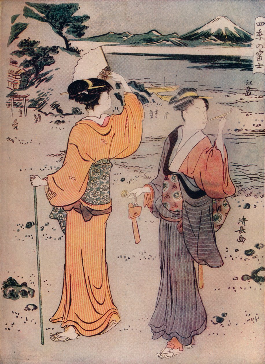 Tytöt meren rannalla, 1600-luku, 1914 tekijältä Torii Kiyonaga