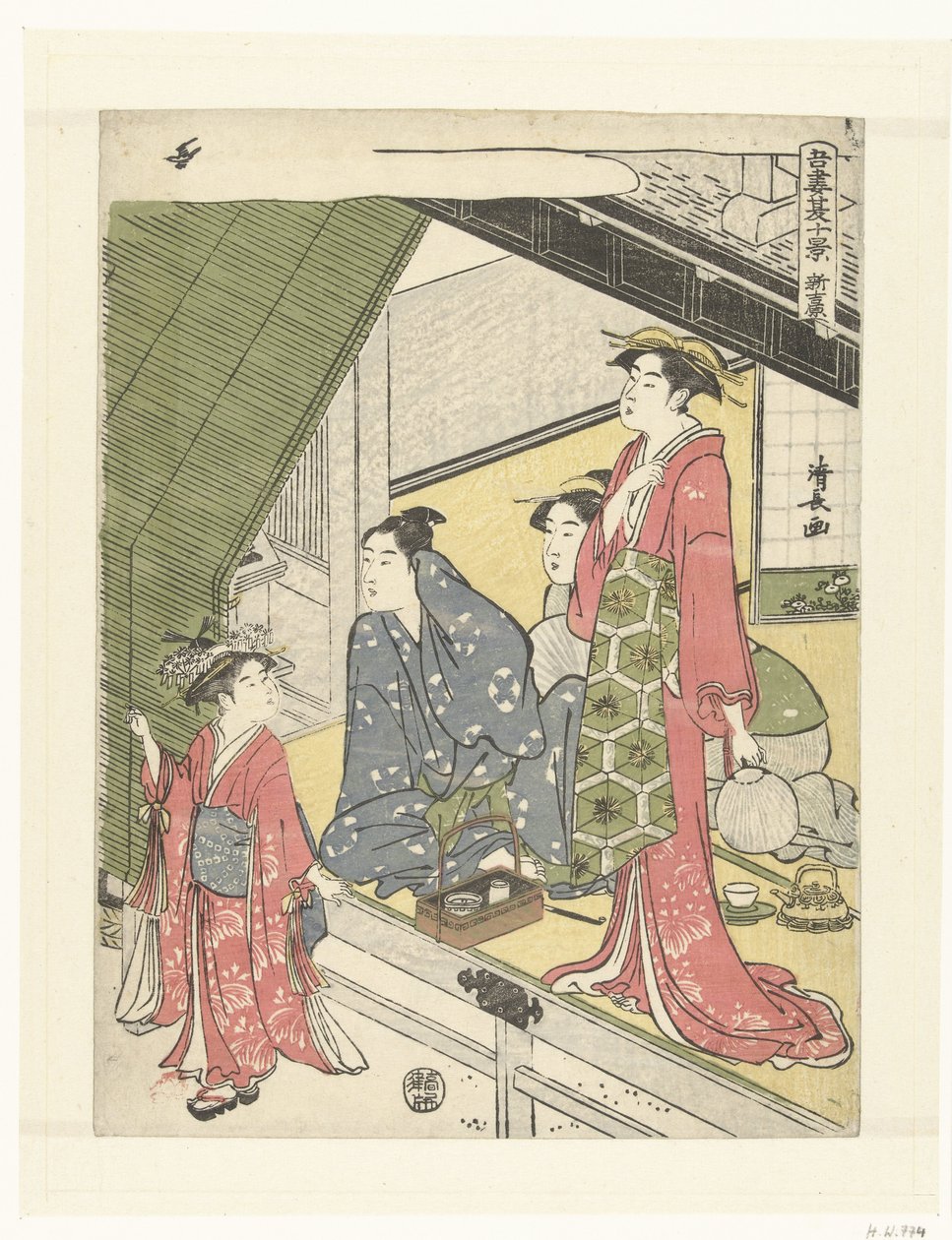 Uusi Yoshiwara Shin Yoshiwara (otsikko esineessä) Kymmenen kesäkohtausta itäpääkaupungissa (sarjan nimi) Azuma natsu jukkei (sarjan nimi esineessä) tekijältä Torii Kiyonaga