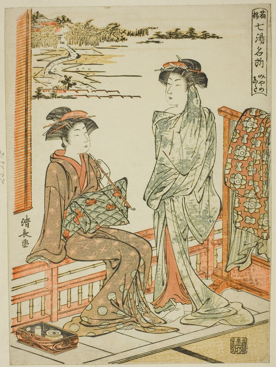 Miyanoshita, sarjasta "Seitsemän kuuluisaa Hakonen kuumaa lähdettä (Hakone shichito meisho)" tekijältä Torii Kiyonaga