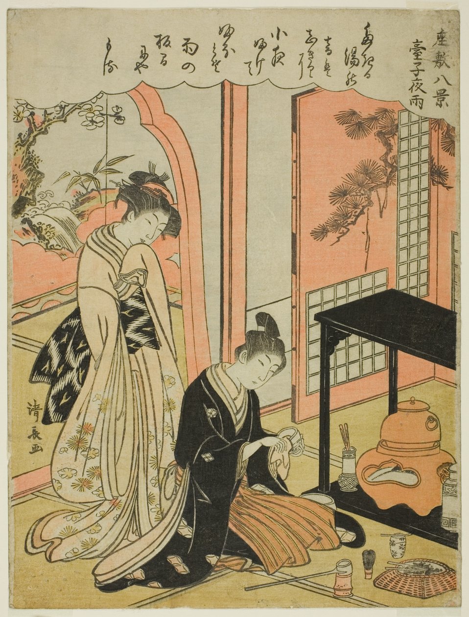 Night Rain of the Tea Stand, sarjasta "Eight Scenes of the Salon (Zashiki hakkei)" tekijältä Torii Kiyonaga