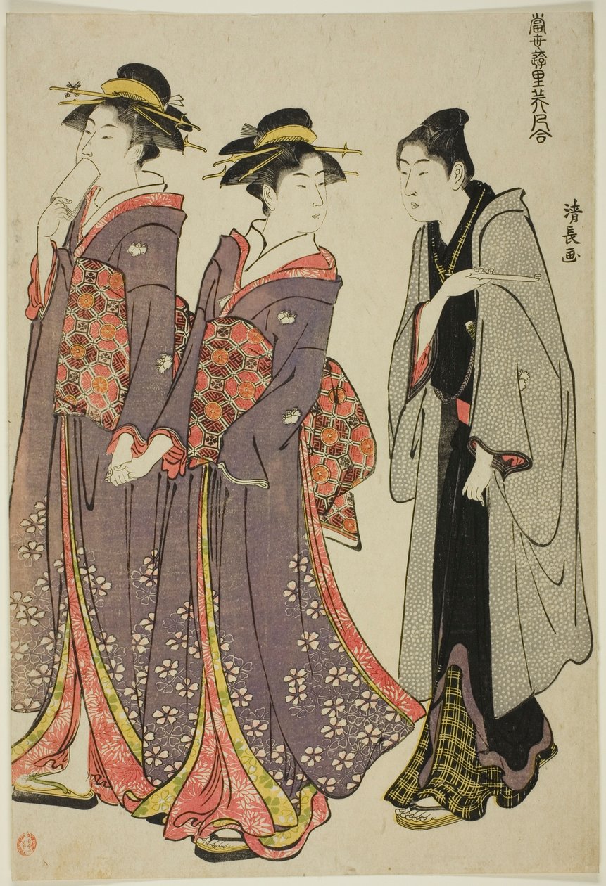 Out for a Walk, sarjasta "Kokoelma Pleasure Quartersin nykyaikaisia kaunokaisia (Tosei yuri bijin awase)" tekijältä Torii Kiyonaga