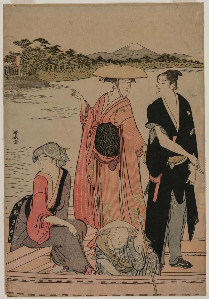 Matkustajat lautalla Sumida-joella, 1784. tekijältä Torii Kiyonaga