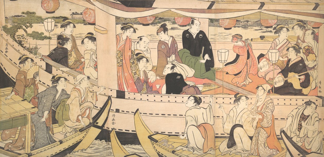 Huvivene Sumida-joella, n. 1788-90. tekijältä Torii Kiyonaga