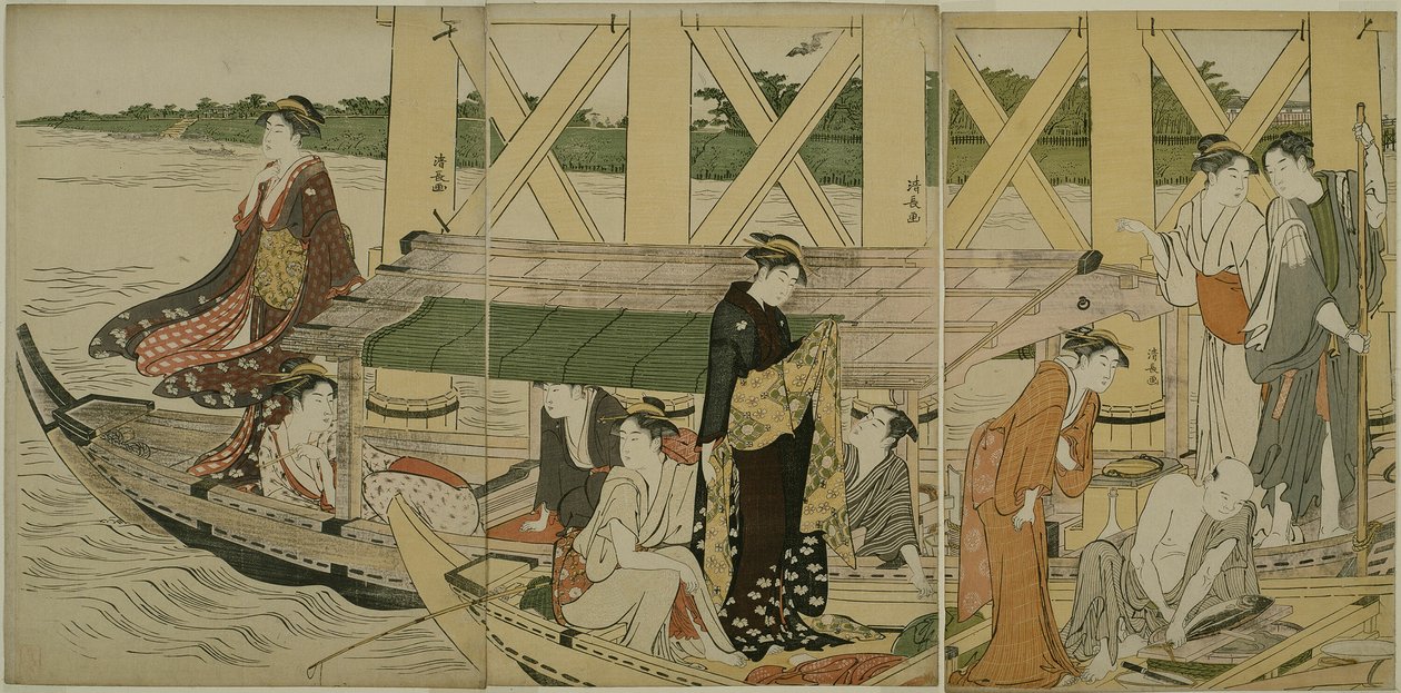 Huviveneet Azuma-sillan alla tekijältä Torii Kiyonaga