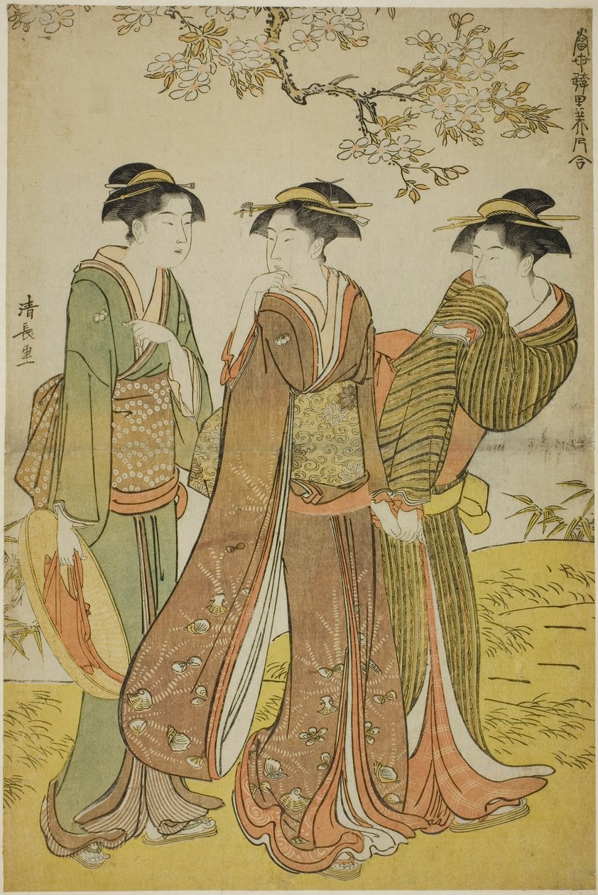 Kevätretki sarjasta "Kokoelma Pleasure Quartersin nykyaikaisia kauneutta (Tosei yuri bijin awase)" tekijältä Torii Kiyonaga