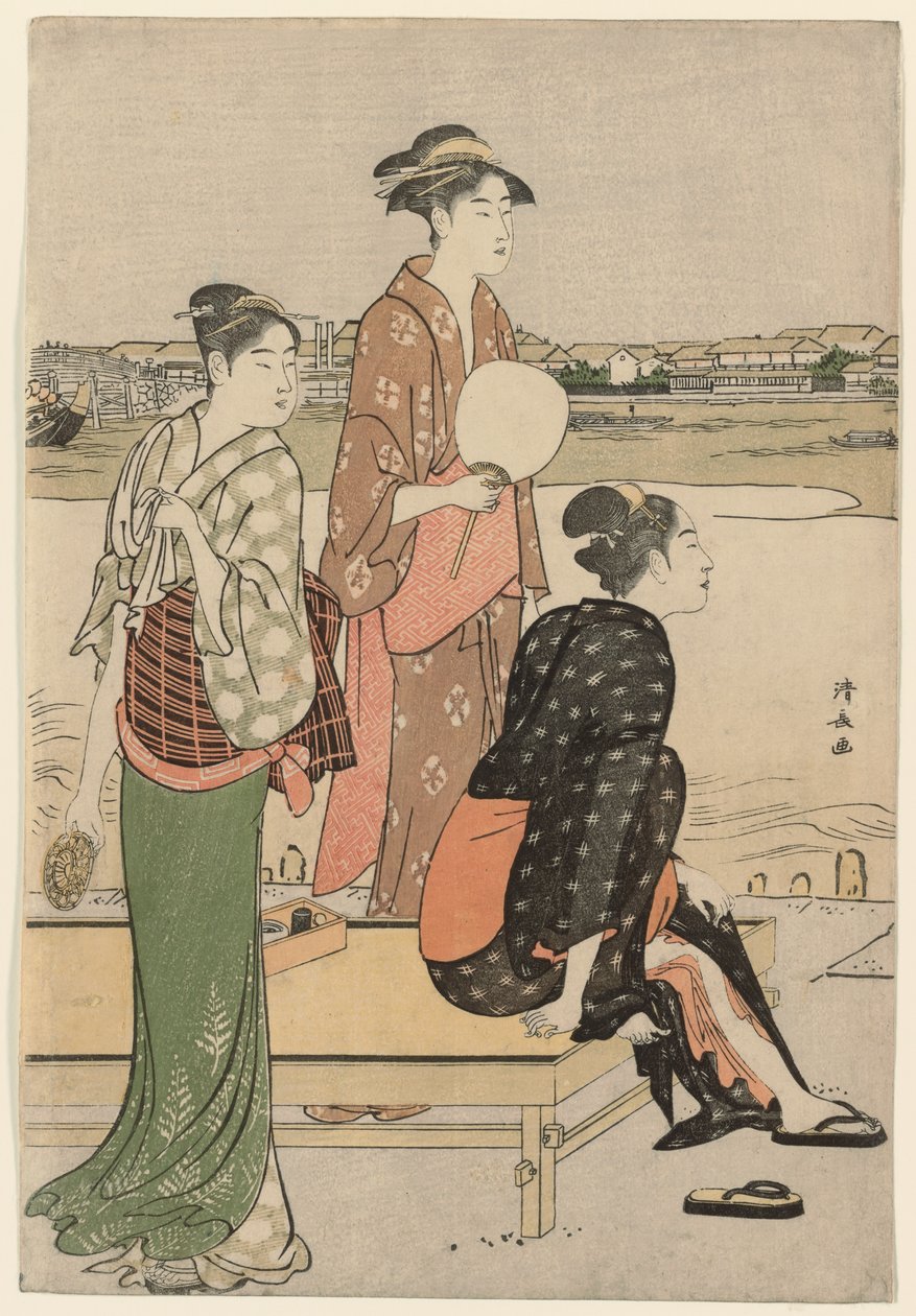 Kesähämärä Sumida-joen rannalla tekijältä Torii Kiyonaga