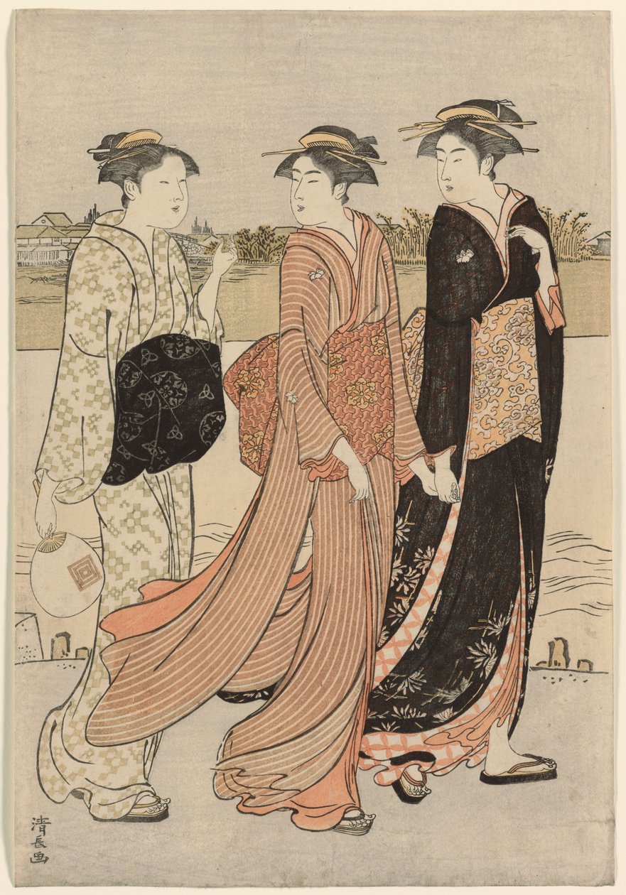 Kesähämärä Sumida-joen rannalla tekijältä Torii Kiyonaga