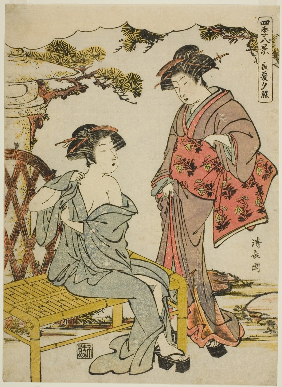 Sunset Glow of Late Summer (Choka no sekisho), sarjasta "Kahdeksan kohtausta neljästä vuodenajasta (Shiki hakkei)" tekijältä Torii Kiyonaga