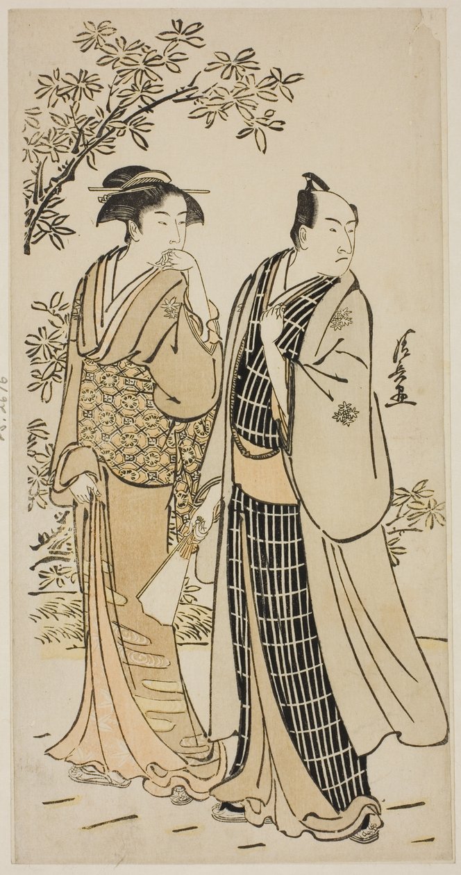 Näyttelijä Ichikawa Monnosuke II ja hänen vaimonsa nimettömästä vedossarjasta, joka esittää näyttelijöitä yksityiselämässä tekijältä Torii Kiyonaga