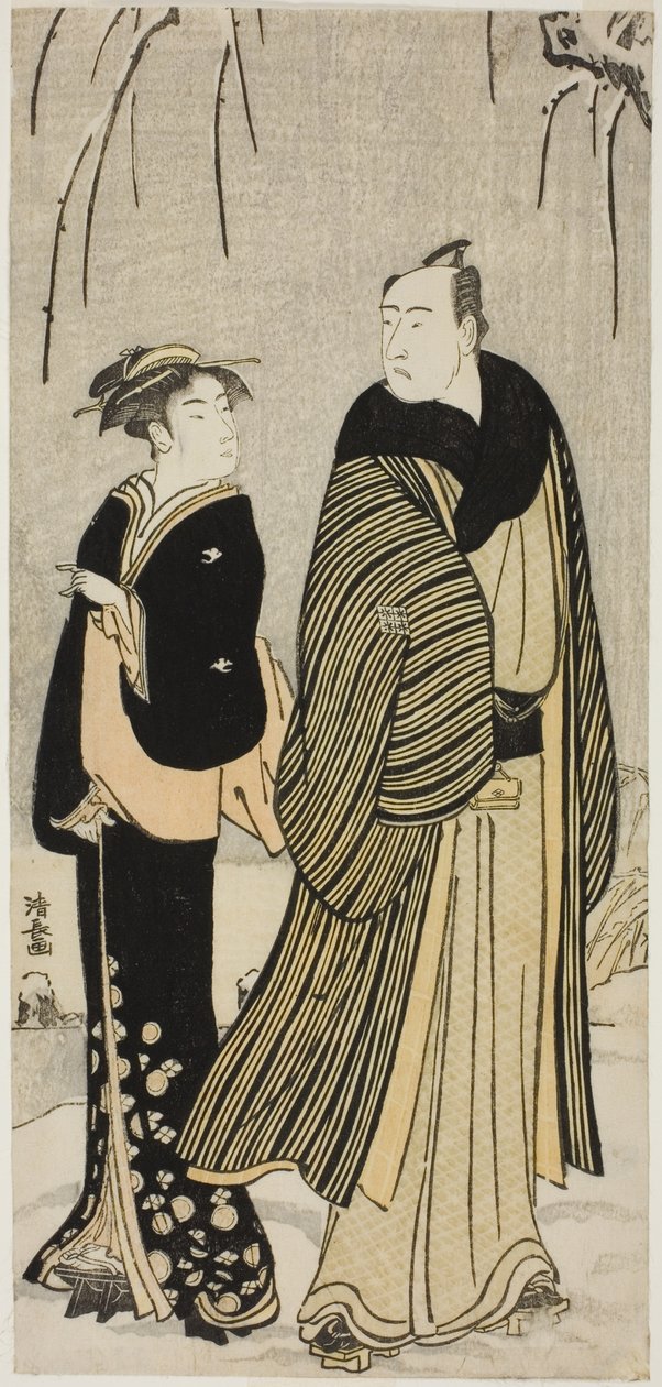 Näyttelijä Matsumoto Koshiro IV ja geisha nimettömästä vedossarjasta, joka esittää näyttelijöitä yksityiselämässä tekijältä Torii Kiyonaga