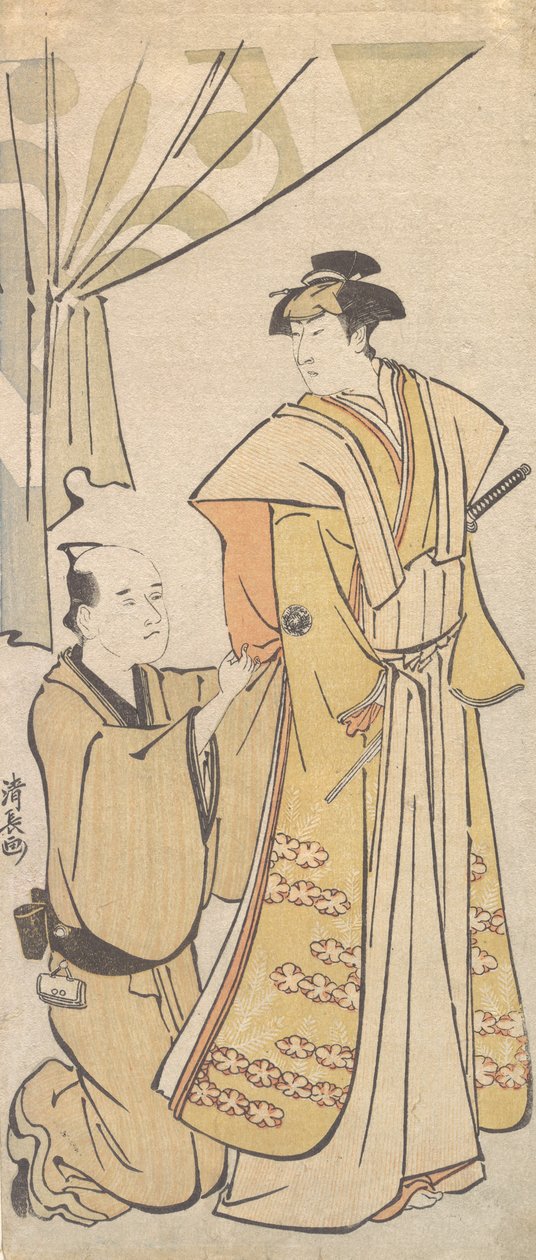 Näyttelijä Nakamura Riko I avustajan kanssa, n. 1784. tekijältä Torii Kiyonaga