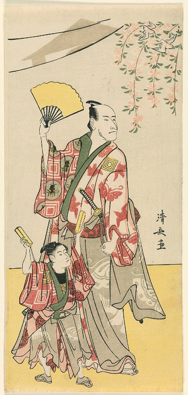 Näyttelijät Ichikawa Danjuro V ja Ichikawa Ebizo IV yhdestätoista näyttelijän pentaptyykistä, jotka juhlivat Soga-veljesten pyhäkön juhlaa tekijältä Torii Kiyonaga