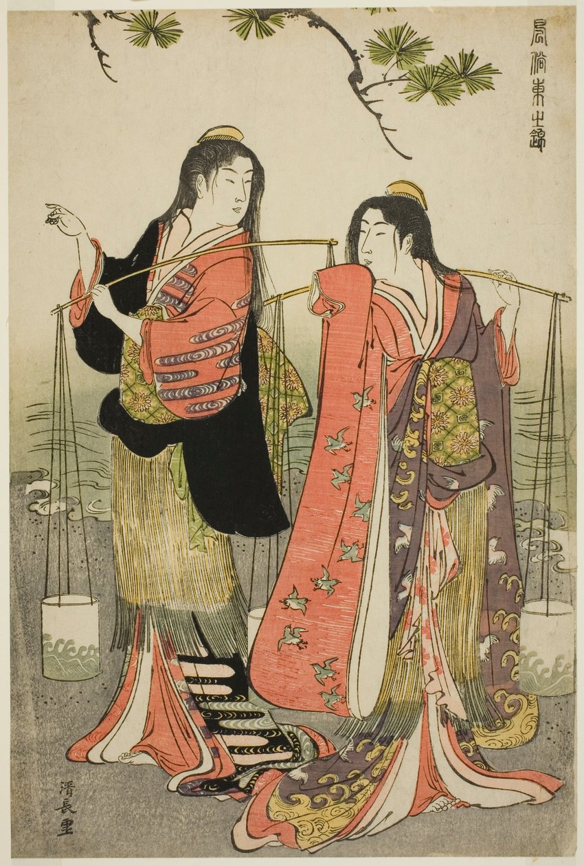 The Brine Maidens of Suma, sarjasta "A Brocade of Eastern Manners (Fuzoku Azuma no nishiki)" tekijältä Torii Kiyonaga
