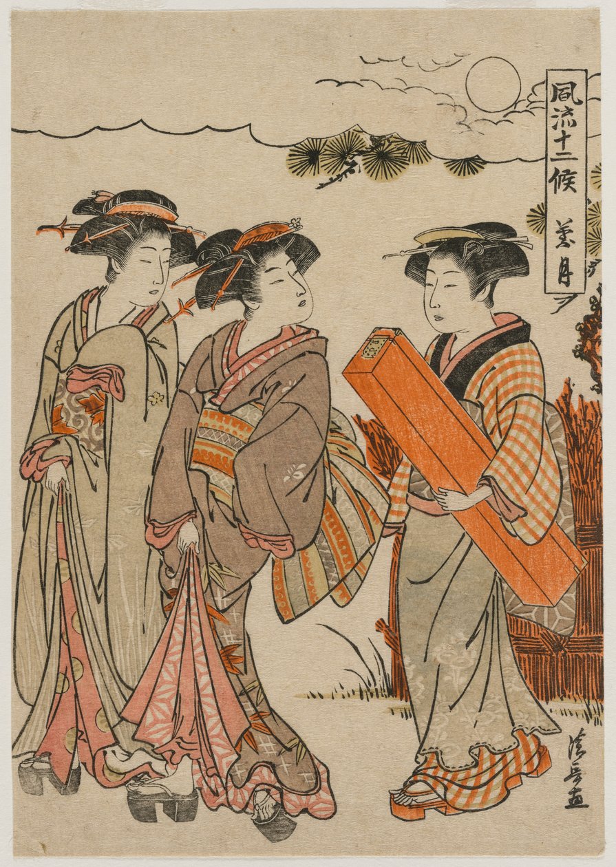 Kahdeksas kuukausi (sarjasta Fashionable Presentations of the Twelve Months) tekijältä Torii Kiyonaga