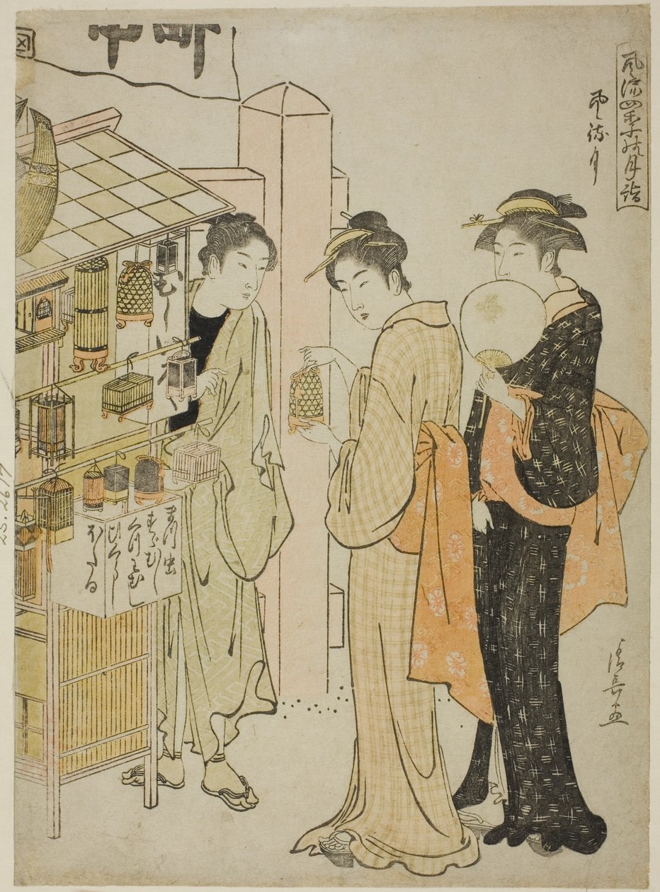 Kuudes kuukausi (Kazemachizuki), sarjasta "Muodikkaita kuukausittaisia vierailuja pyhille paikoille neljän vuodenajan aikana (Furyu shiki no tsuki -tila)" tekijältä Torii Kiyonaga