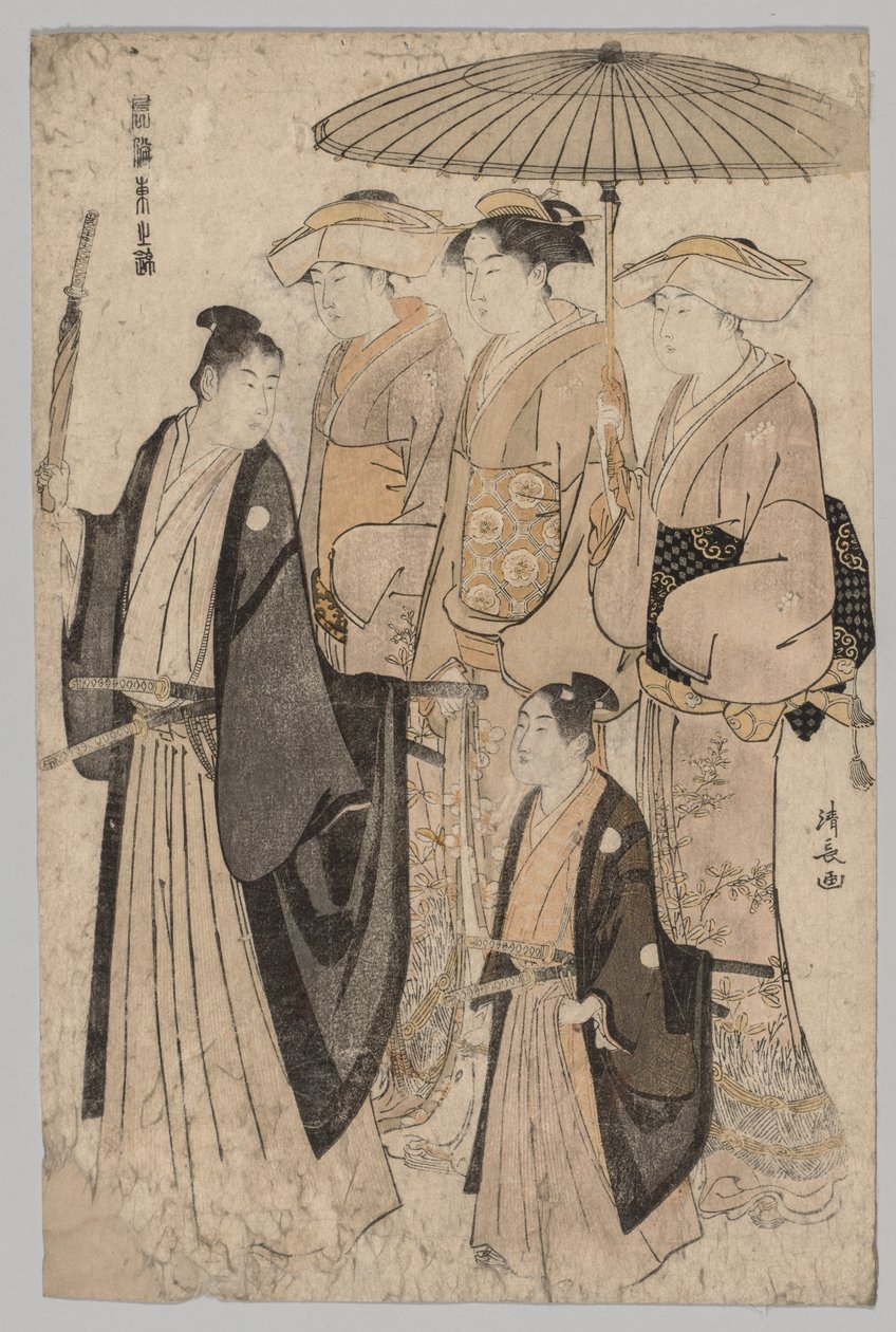 Yoshiwaran ja avustajien nainen, 1752-1815. tekijältä Torii Kiyonaga