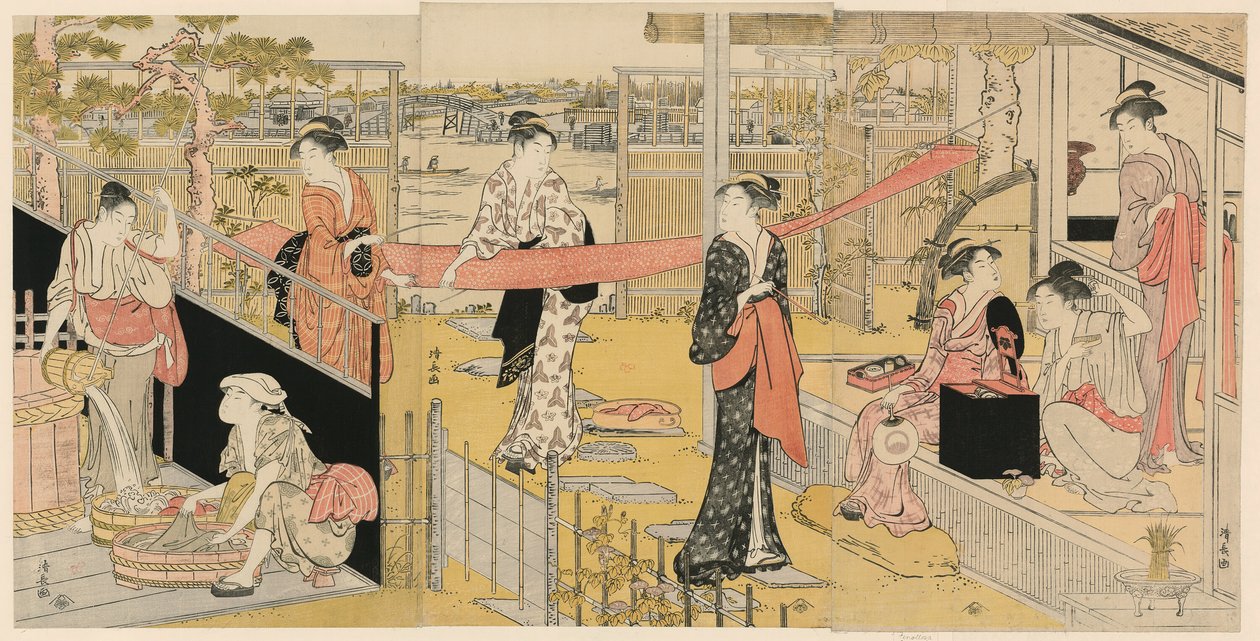 Naisten vaatteiden pesu tekijältä Torii Kiyonaga