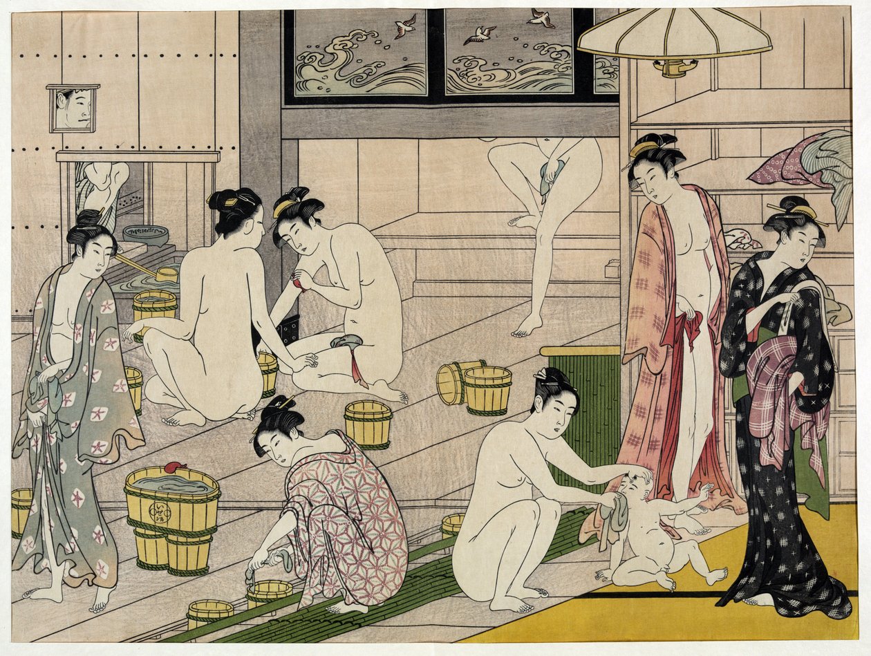 Women in a public bath. Japanese print by Torii Kiyonaga (1752-1815), circa 1785. Torii School (ukiyo-e or ukiyo e). tekijältä Torii Kiyonaga