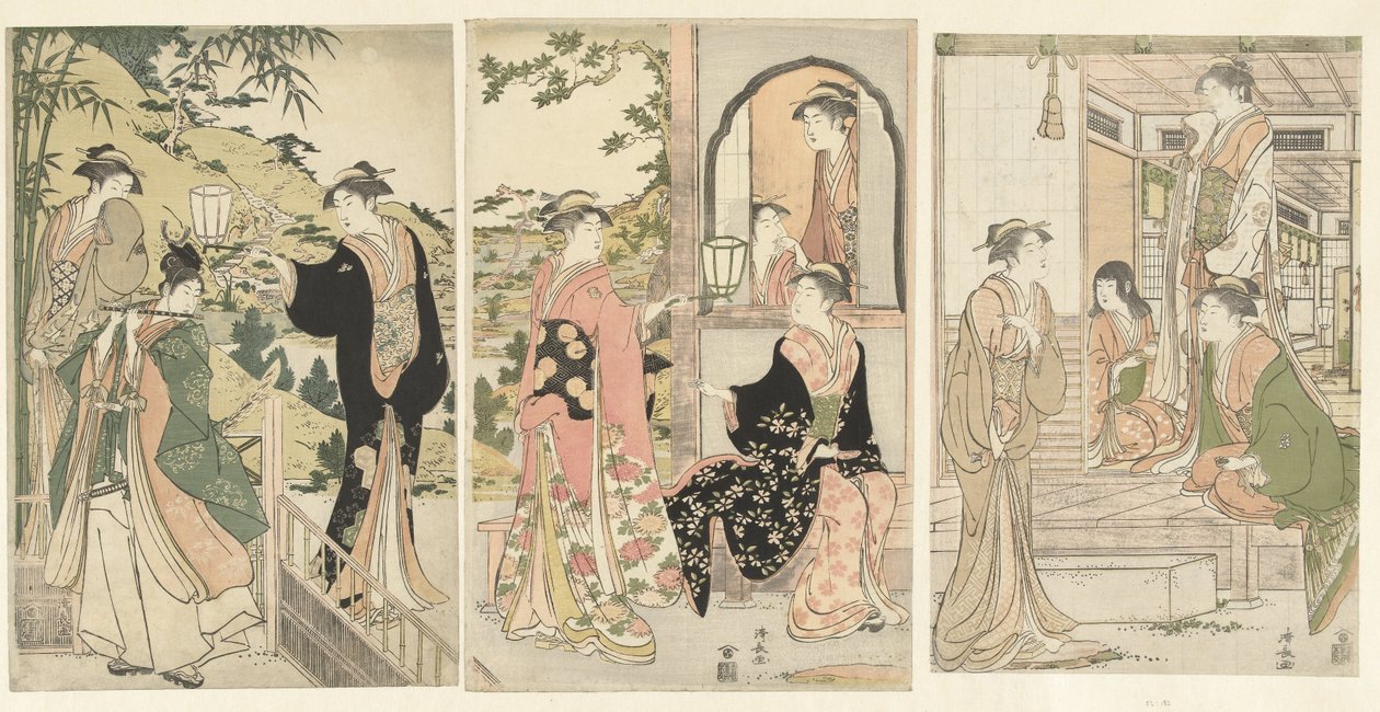 Yoshitsune serenaamassa Joruri himeä tekijältä Torii Kiyonaga