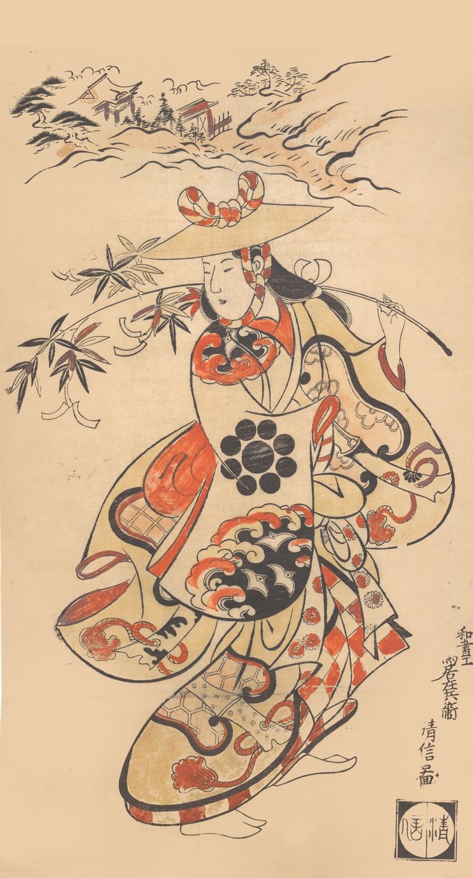 Näyttelijä Sawamura Kodenji naisena Tanabata-festivaalin aikaan, 1698. tekijältä Torii Kiyonobu I