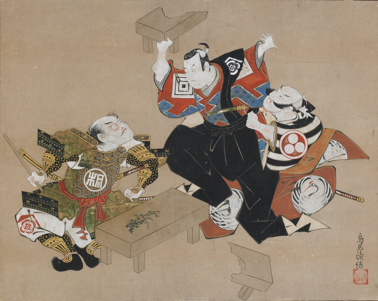 Tear c ja rs Ichikawa Dan Juro Kun olin esi-isä, ajattelin d Ogawa Mae Kudo Suketsune, vai mitä? 1715. tekijältä Torii Kiyonobu I