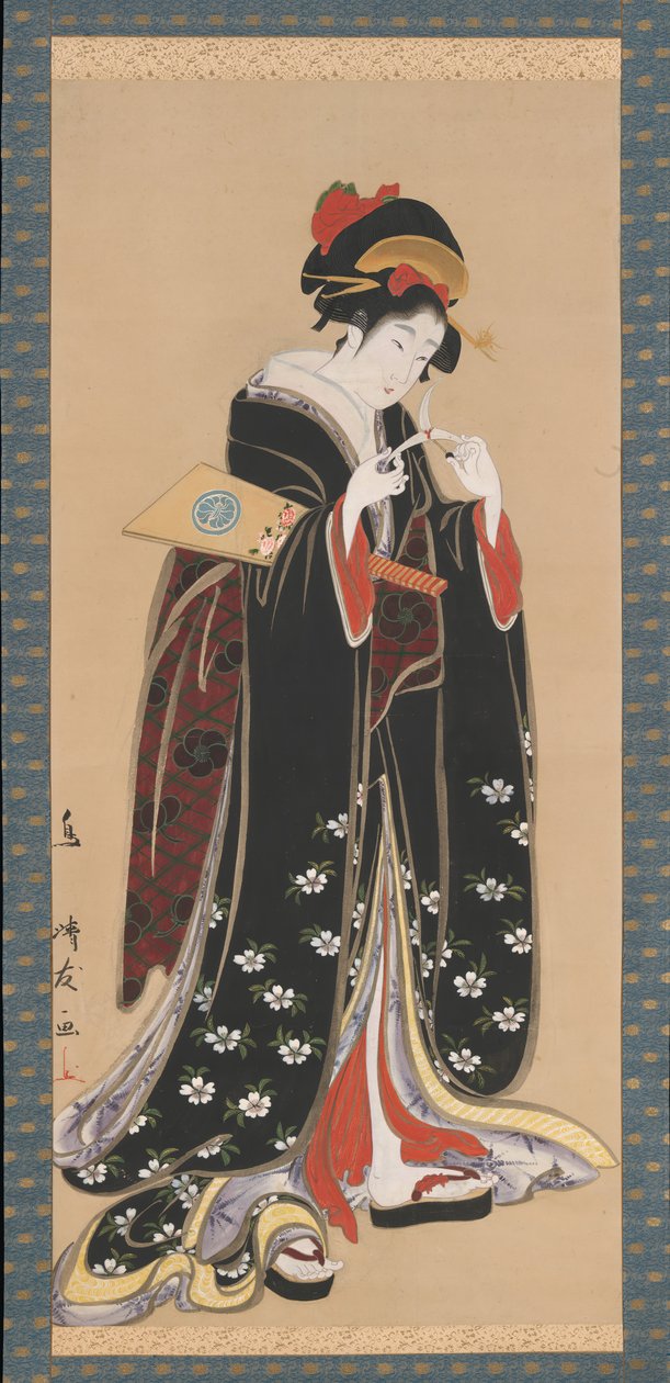 Nainen Battledoren ja Shuttlecockin kanssa, 1815-20. tekijältä Torii Kiyotomo