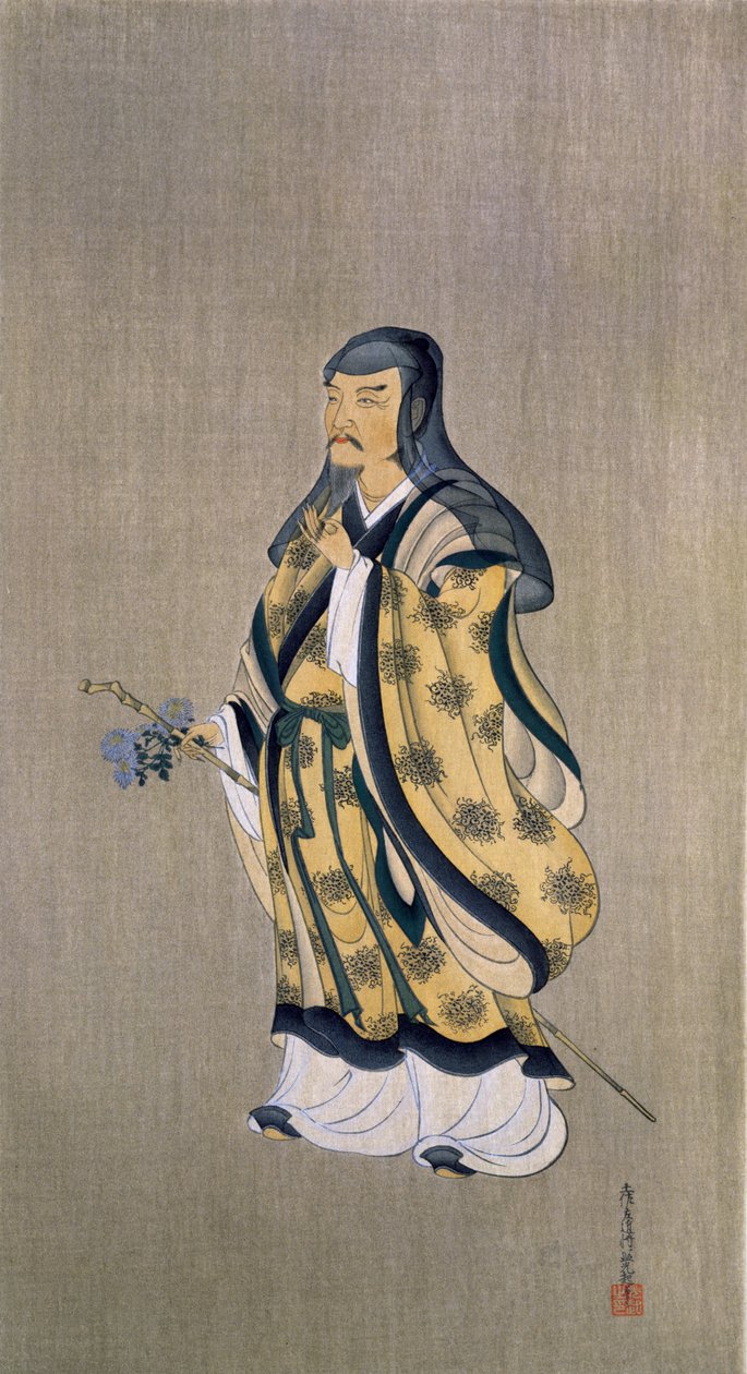 Tao Qian (Tao Yuanming) (365-427), kuvitus Japanissa vuonna 1899 ilmestyneestä Kokka-lehdestä tekijältä Tosa Mitsuoki