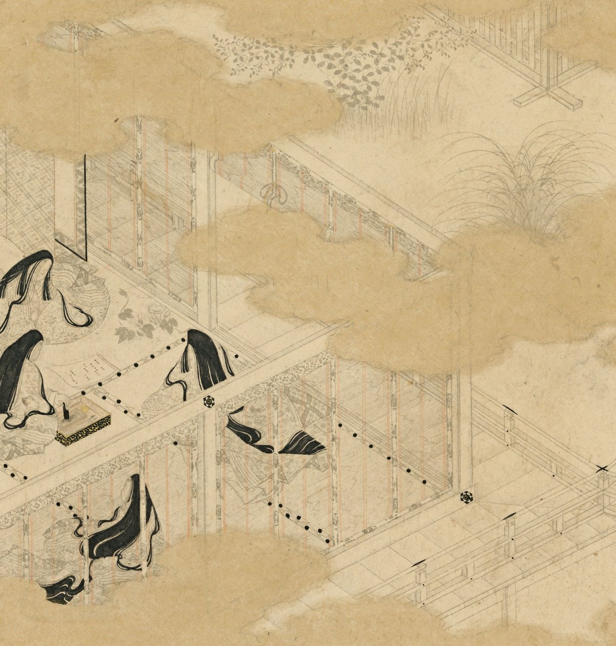 Albumit kohtauksista elokuvasta The Tale of Genji Genji monogatari gajo, 1600-luvun alku. tekijältä Tosa Mitsunori