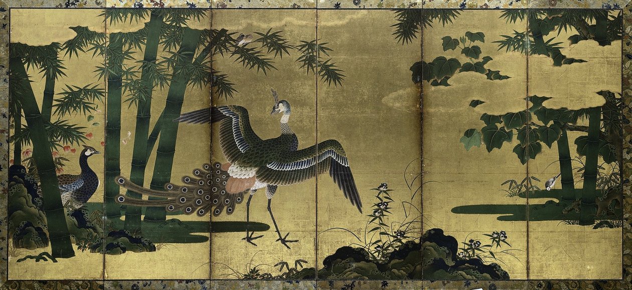 Riikinkukot ja bambu, 1500-luvun loppu. tekijältä Tosa Mitsuyoshi
