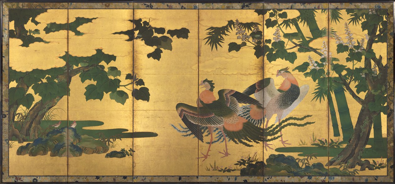 Peafowl ja Phoenixes, 1500-luvun loppu. tekijältä Tosa Mitsuyoshi