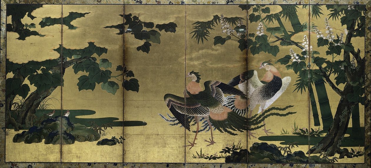 Phoenixes ja Paulownia, 1500-luvun loppu. tekijältä Tosa Mitsuyoshi