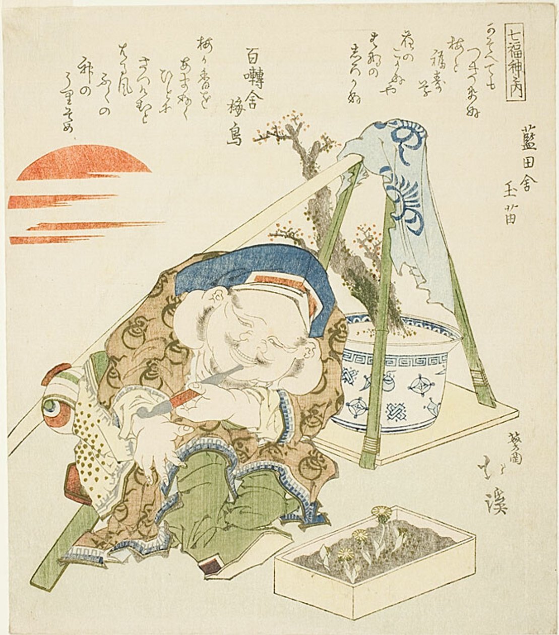 Daikoku, sarjasta "Seitsemän onnenjumalaa (Shichi fuku jin no uchi)". tekijältä Totoya Hokkei
