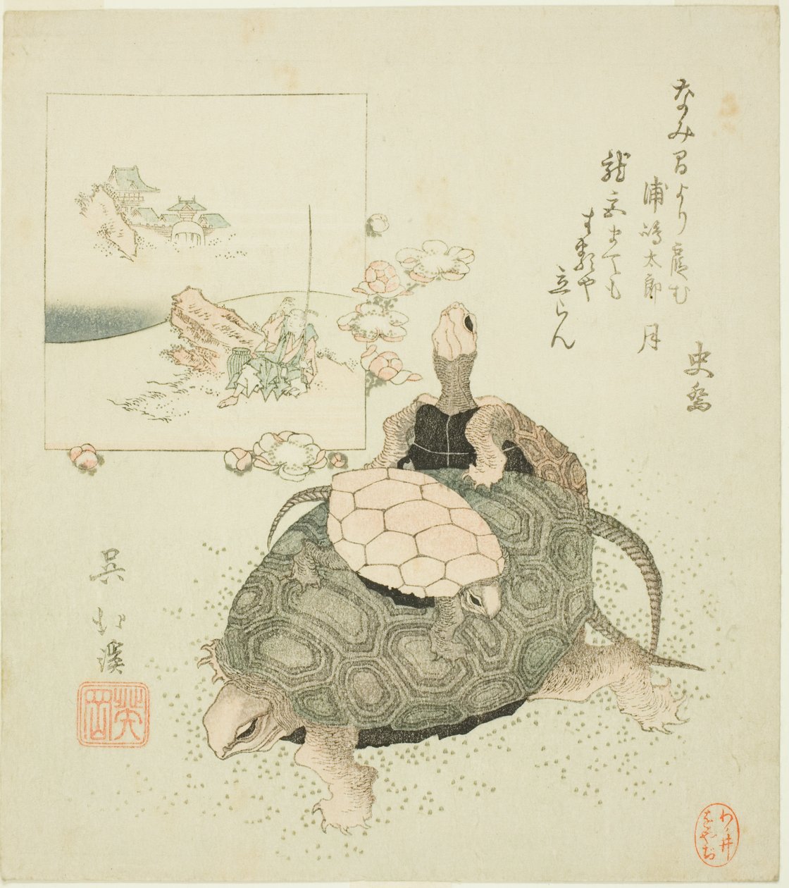 Sea turtles and Urashima Taro tekijältä Totoya Hokkei